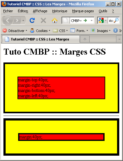 tutoriel css by Xavier Braive : valeurs des Marges et Margin