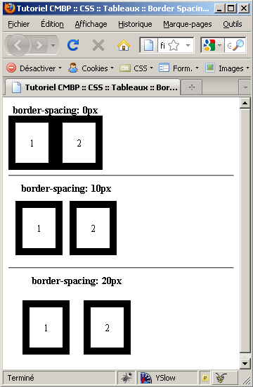 tuto css table border spacing