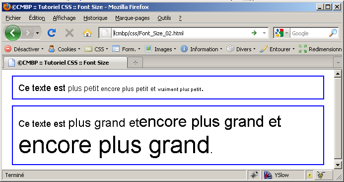 cmbp tutoriel css font size large small